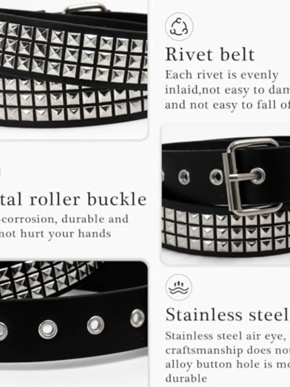 3 Pcs Faux Leather Studded Star Gothic Punk Rock Belts Y2K Belt